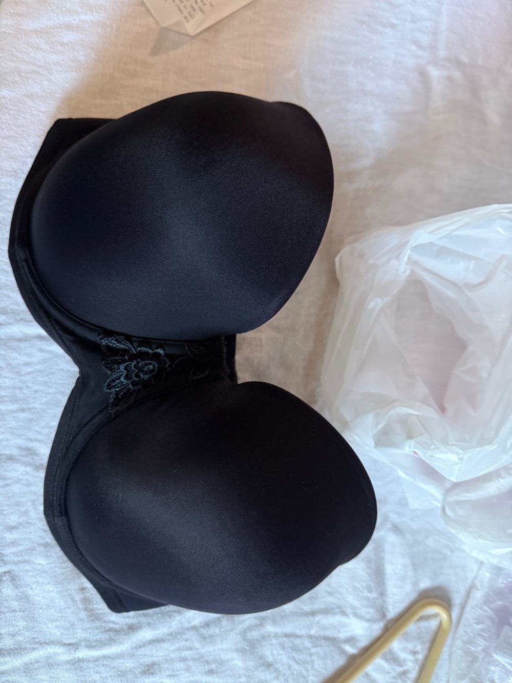 Vanity Fair Black Smooth Push-Up Bra with Lace Accent strapless 36DD Like new